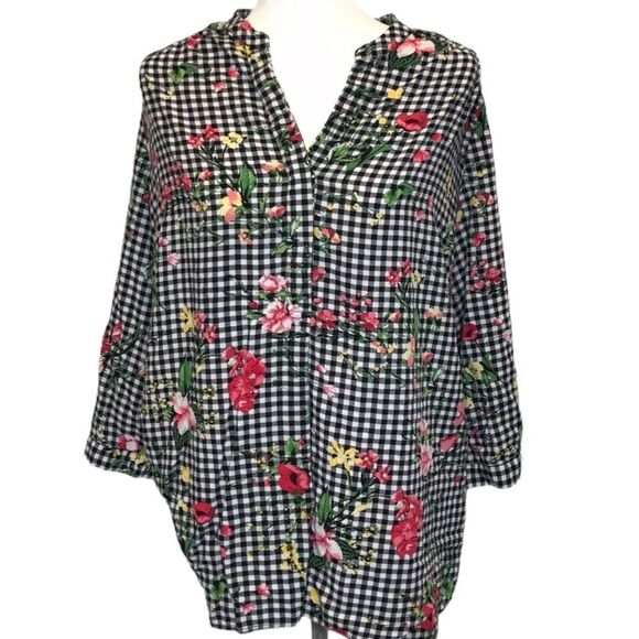 mandee Tops - Mandee Floral Gingham Blouse sz 1X